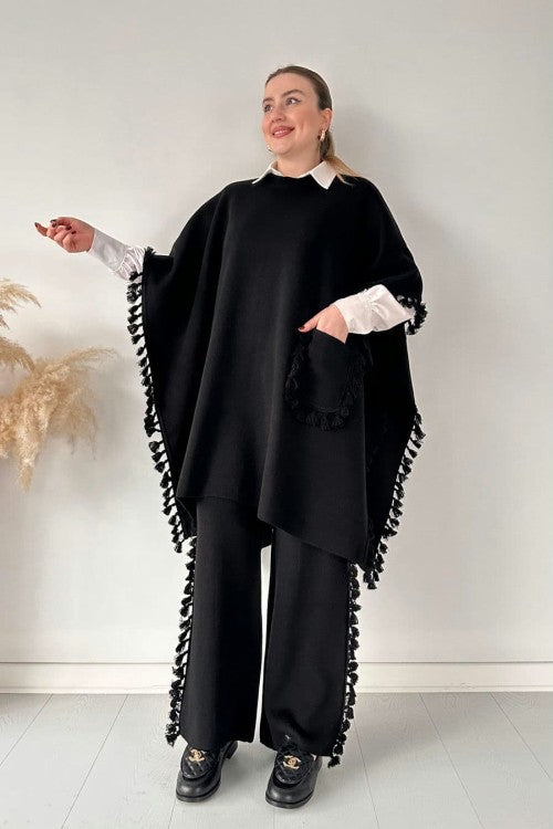 SS 109 Open Shawl Style Lace Work 2-Pcs Winter Co-Ord Set