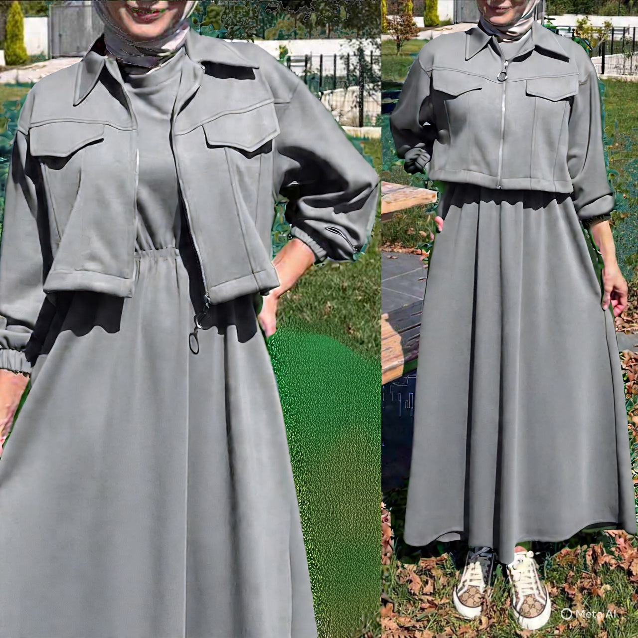 SS-104 Short Jacket Long Maxi Style 2-Pcs Winter Tracksuit