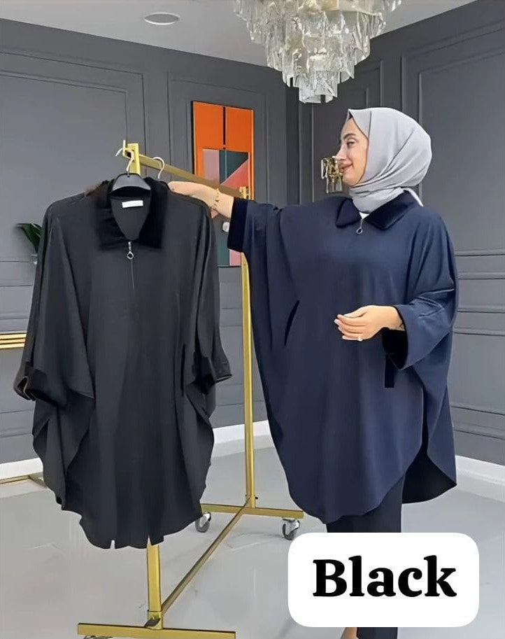 SS-119 Zipper Shawl Poncho With Pockets & Cozy Neck