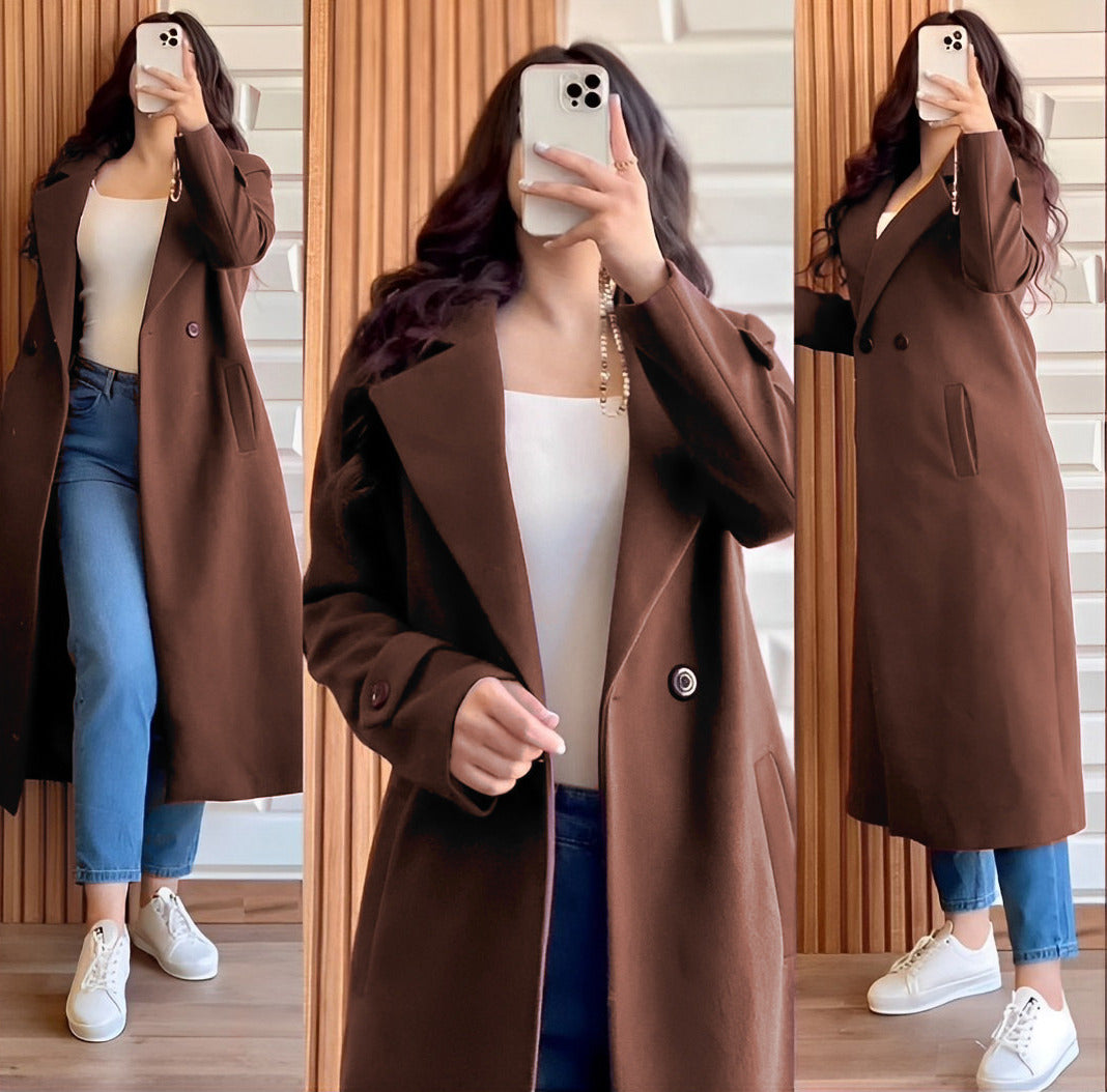 SS-102 Button Long Coat Stylish Women’s Fleece Coat