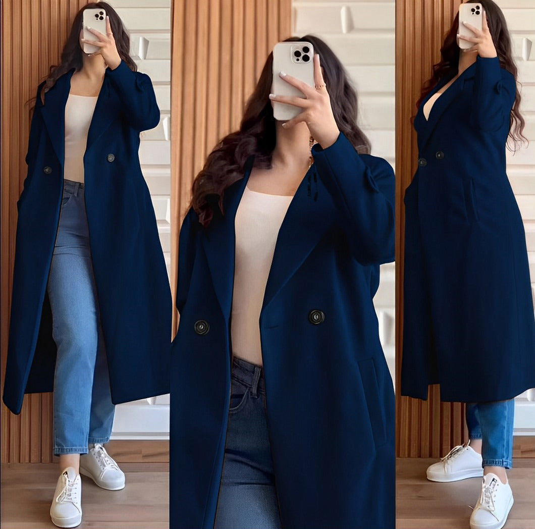 SS-102 Button Long Coat Stylish Women’s Fleece Coat