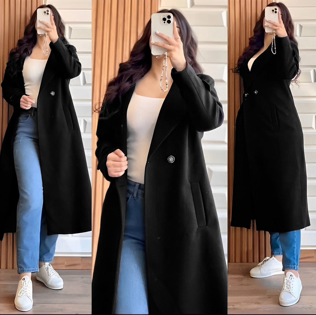 SS-102 Button Long Coat Stylish Women’s Fleece Coat