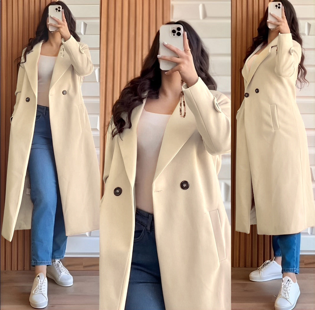 SS-102 Button Long Coat Stylish Women’s Fleece Coat