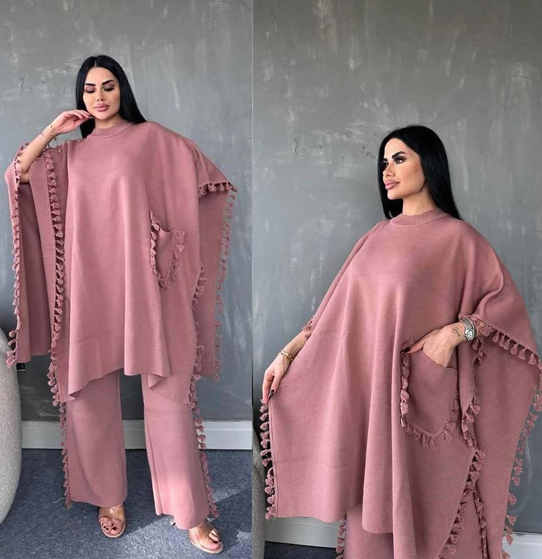 SS 109 Open Shawl Style Lace Work 2-Pcs Winter Co-Ord Set