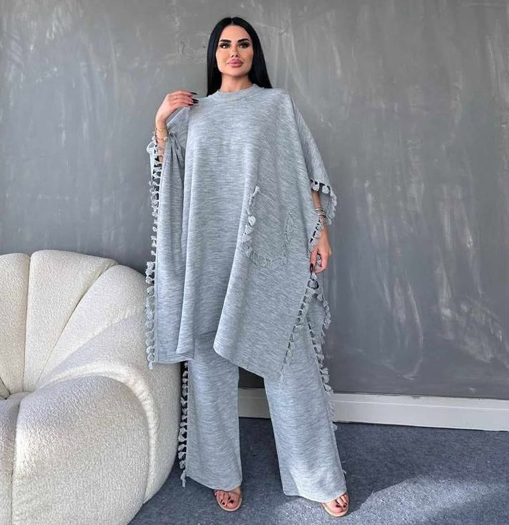 SS 109 Open Shawl Style Lace Work 2-Pcs Winter Co-Ord Set