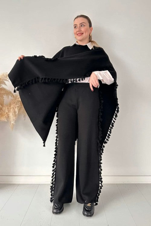 SS 109 Open Shawl Style Lace Work 2-Pcs Winter Co-Ord Set